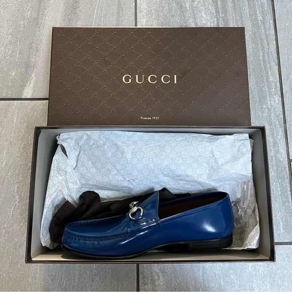 Gucci 1953 Special Edition Horsebit Royale Blue Smooth Leather Loafers MEN’S 8.5 - Picture 2 of 11